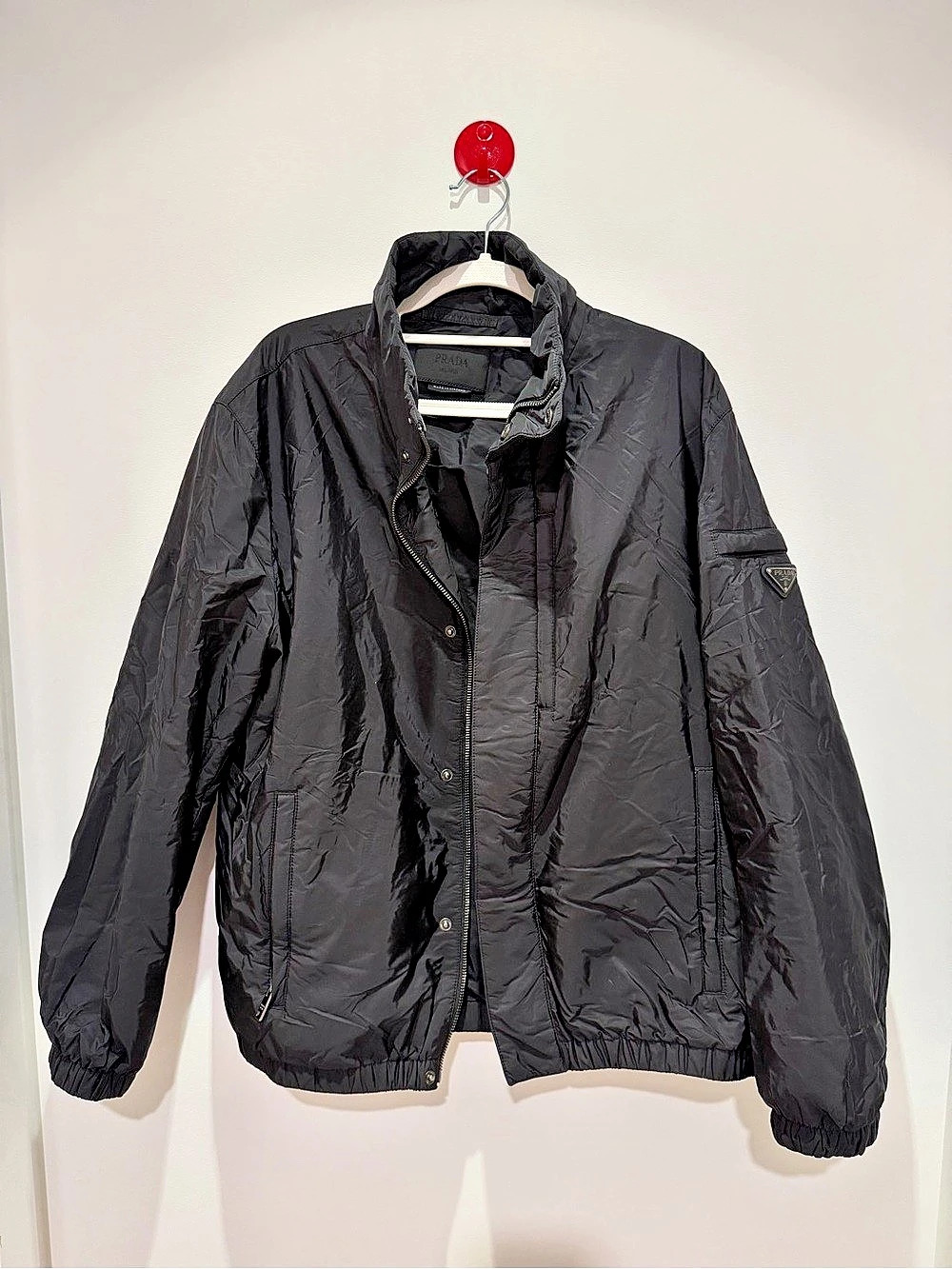 Prada Men’s Black Nylon Triangle Logo Jacket – Size 52